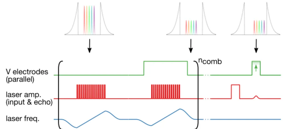 Figure 6.5 shows a schematic of the frequency shift protocol. A two-part comb burning procedure is used to eliminate one of the two subclasses of 167 Er 3+ ions.