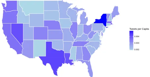 Figure 2.4: Frequency of Tweets by State per Capita