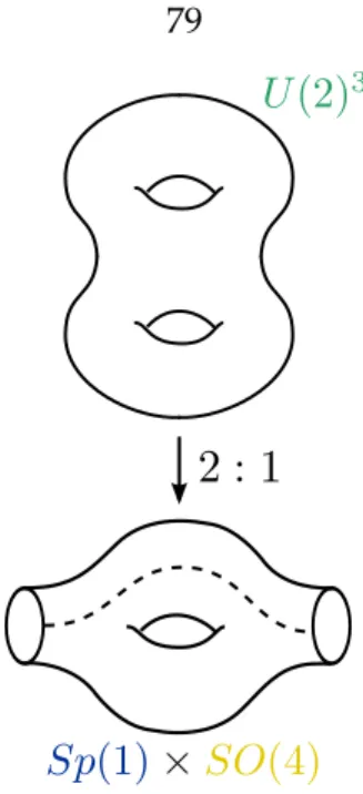 Figure 3.12: The cover and base Gaiotto-curve corresponding to the Spp1q ˆ SOp4q and SUp2q quiver gauge theories illustrated in Figure 3.11.