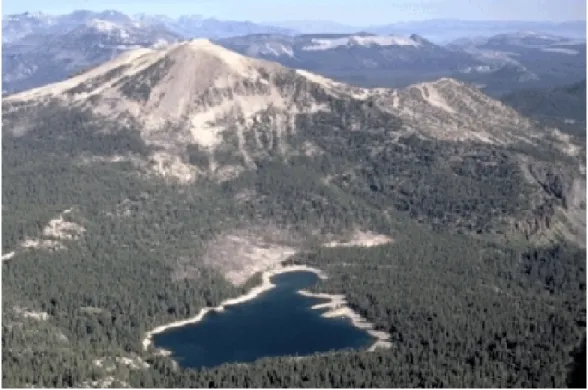 Figure 2.2 - Aerial photograph of Mammoth Mountain and Horseshoe Lake (Courtesy of  U.S.G.S.)