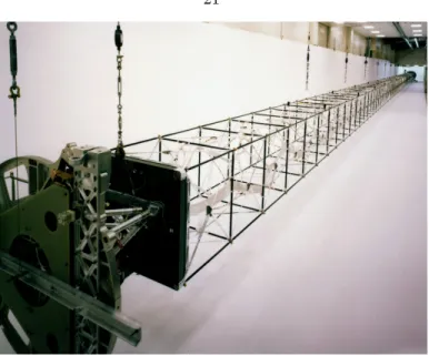 Figure 2.11: The SRTM mast (NASA image [33]). The mast is approximately 1 m wide and 60 m long when fully deployed.