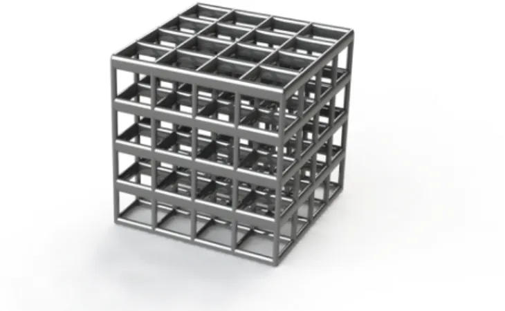 Figure 4.3: Model of lattice electrode unit, made using SOLIDWORKS. Unit cell: