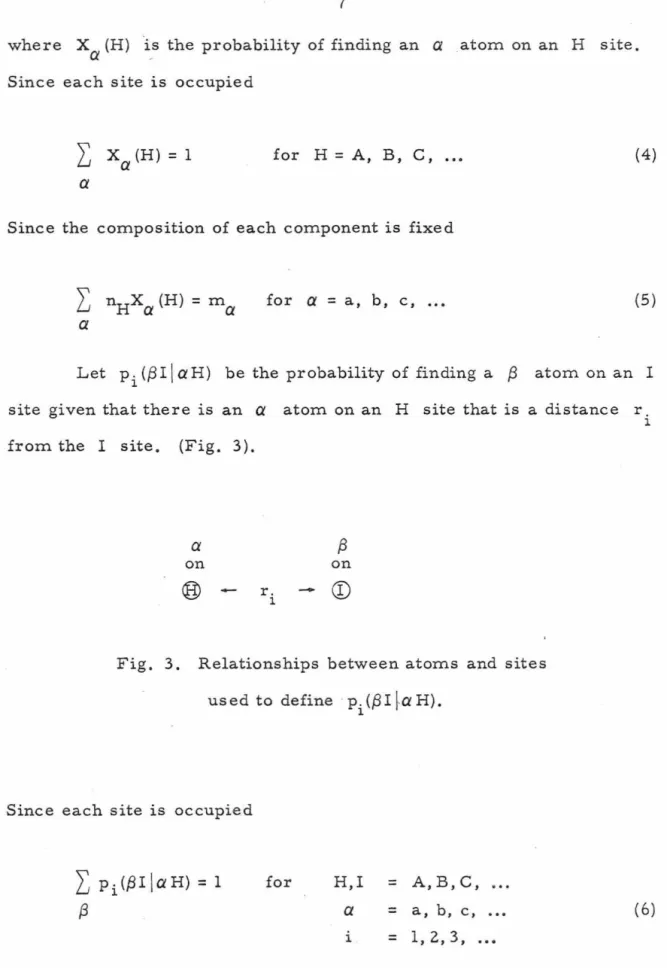 Fig.  3.  Relationships  between atoms  and  sites  used to  define  · p. (,BI  l  1- a  H)