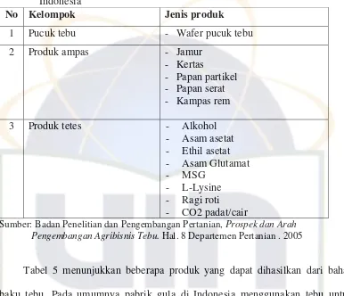 Tabel  4. Jenis Produk Sampingan Tebu/Produk Derivate Tebu (PDT) di                 Indonesia  