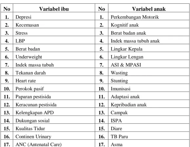 Tabel 4.1 variabel data 