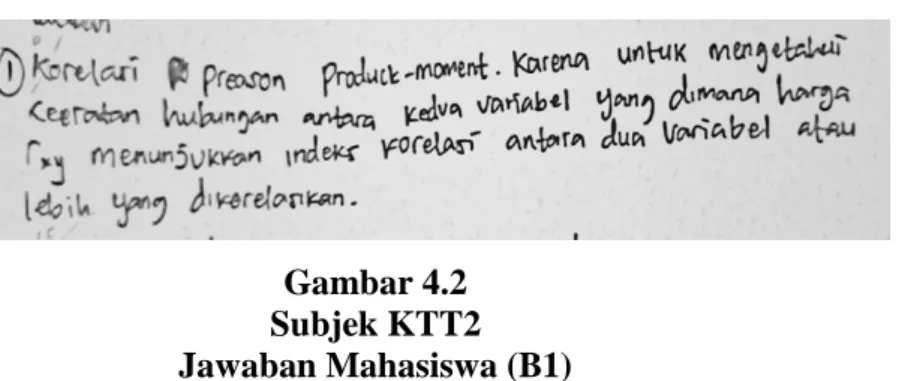 Gambar 4.2  Subjek KTT2  Jawaban Mahasiswa (B1) 