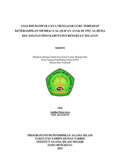 ANALISIS DAMPAK GAYA MENGAJAR GURU TERHADAP KETERAMPILAN MEMBACA AL-QUR ...