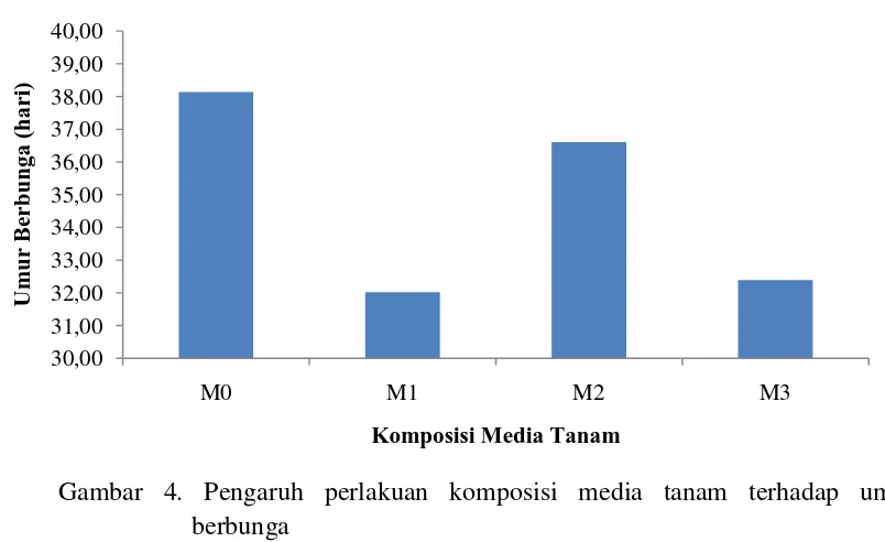 Gambar 4. Pengaruh perlakuan komposisi media tanam terhadap umur            berbunga 