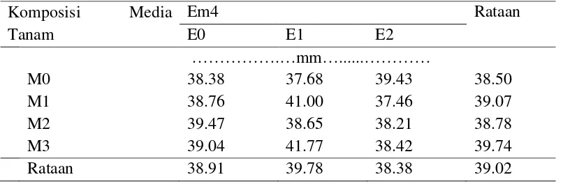 Tabel 7.Rataan diameter buah terhadap berbagai komposisi media tanam dan  pemberian EM4