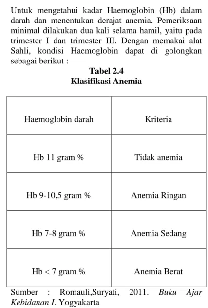 Tabel 2.4  Klasifikasi Anemia 