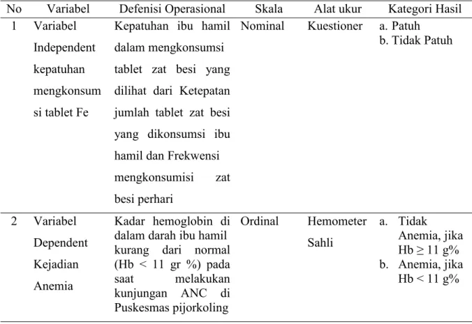 Tabel 2: Defenisi Operasional