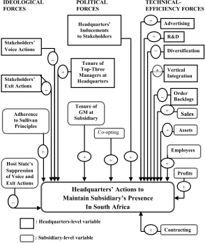 Figure 6.2Hypothesized main influences on subsidiary’s presence.