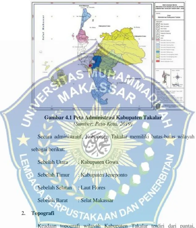 Gambar 4.1 Peta Administrasi Kabupaten Takalar  (Sumber: Peta-Kota, 2019) 