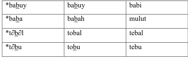 Tabel XXII Refleksi PAN *b pada tengah diantara konsonan dan vokal  