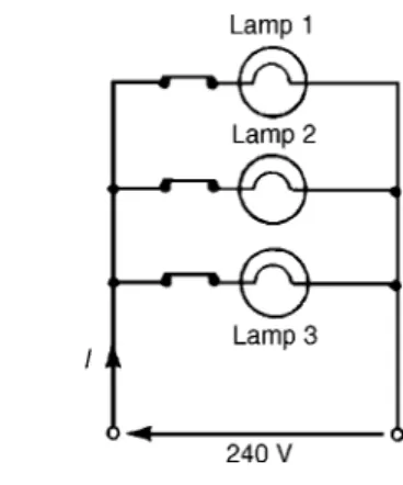 Figure 5.36 shows three lamps, each rated at 240 V, connected in series across a 240 V supply.