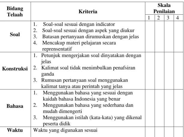 Tabel 3.3  Instrumen Uji Validasi  Ahli  Bidang 