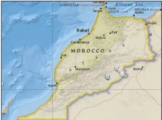 Figure 2.1: Map of interview sites within Morocco. 