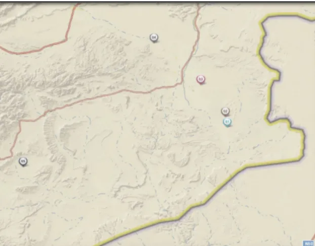 Figure 2.2: Map of interview sites relative to the Moroccan-Algerian border. 