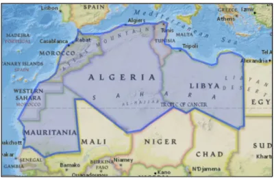 Figure 2.4: Map showing the countries of the Maghreb. 