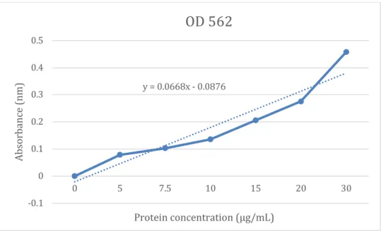 Figure 1. Standard curve from micro BCA protein concentration assay of BoM nuclear and  cytoplasmic extracts