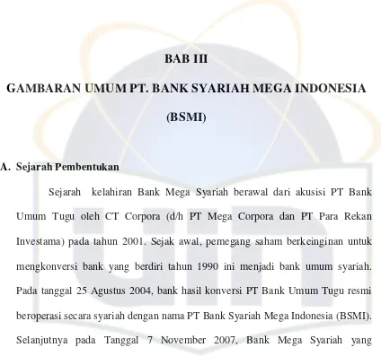GAMBARAN UMUM PT. BANK SYARIAH MEGA INDONESIA 