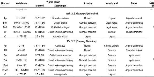 Tabel 1. Karakteristik Morfologi Tanah Volkan Tua 