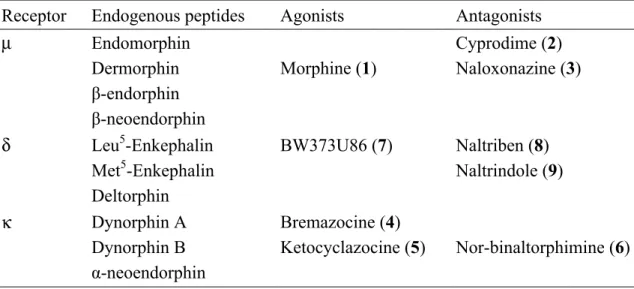 Table 1: Selective opioid receptor ligands (Gao, 2010)   