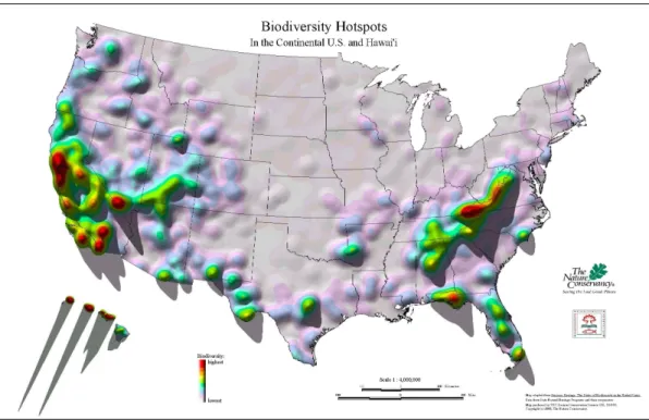Figure 1. Map of the United States demonstrating the Southern Appalachians as  hotspot for biodiversity