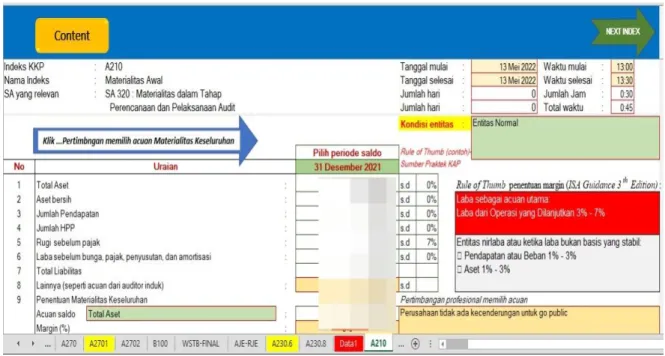 Gambar 4.4 Pengisian Indeks A2 Mengenai Penentuan Materialitas 