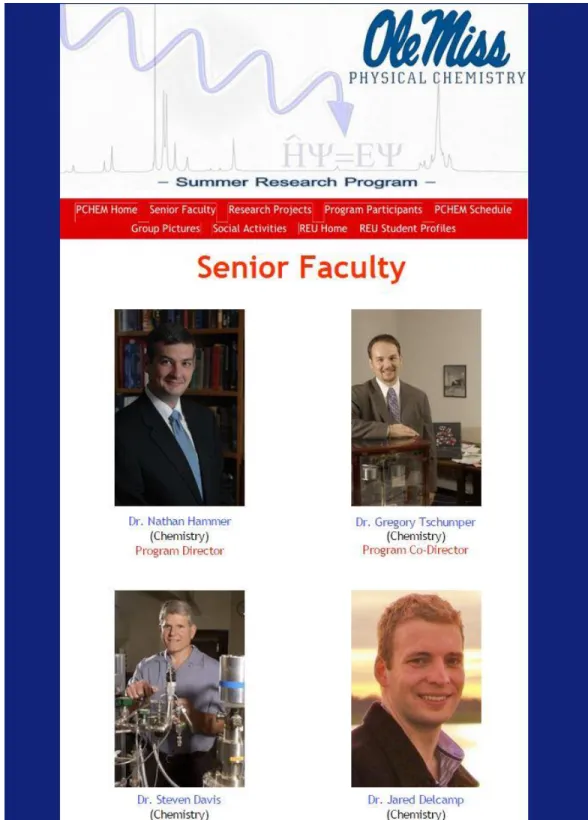 Figure 3.4 Faculty Page for the new Ole Miss PChem Summer Research Program  website 