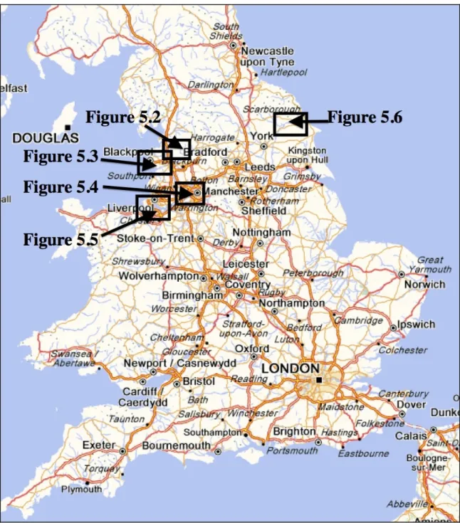 Figure   5.1   Shale   gas   community   locator   map.   shows   the   various   locations   on   which   figures   5.2,   5.3,   5.4,   5.5    and   5.6   will   focus   in   detail