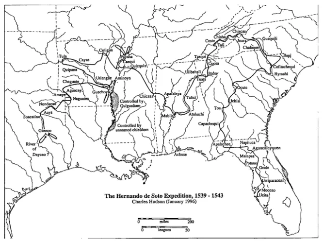 Figure 1: Map of De Soto Expedition. Source: Charles Hudson, “The Historical Significance of the Soto Route,” in The Hernando De Soto Expedition, ed