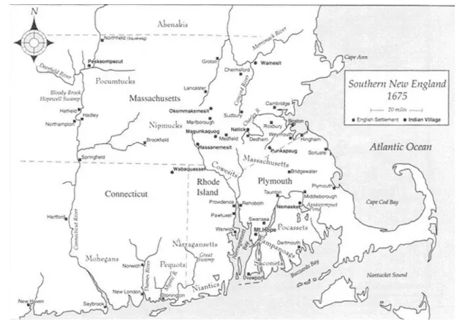 Figure 2: Map of King Philip’s War. Source: James D. Drake, King Philip
