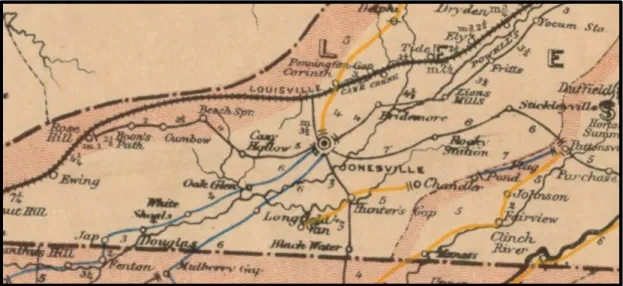 Figure 8 1895 Lee County: Post Route Map (Adapted from Von Haake 1895) 