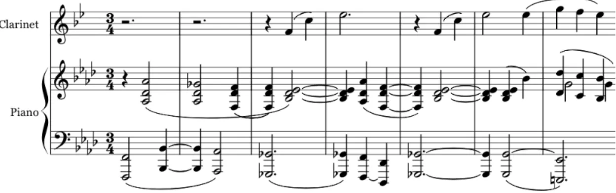 Figure 1.3. Brahms, Clarinet Sonata in F Minor, movement 1, Secondary Theme  mm. 38-44