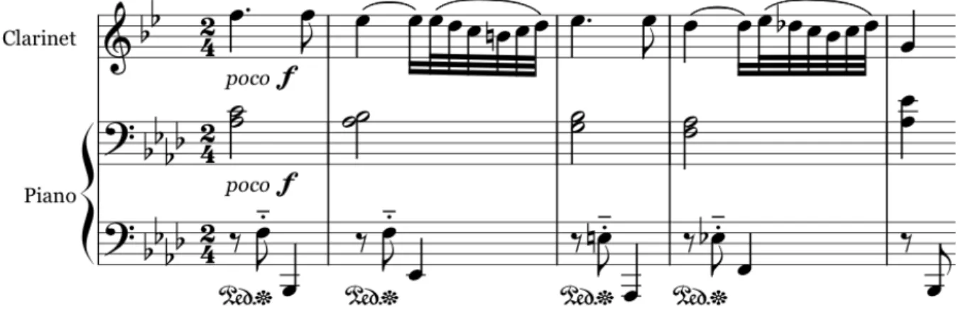 Figure 1.4. Brahms, Clarinet Sonata in F Minor, movement 2, mm. 1-5. 