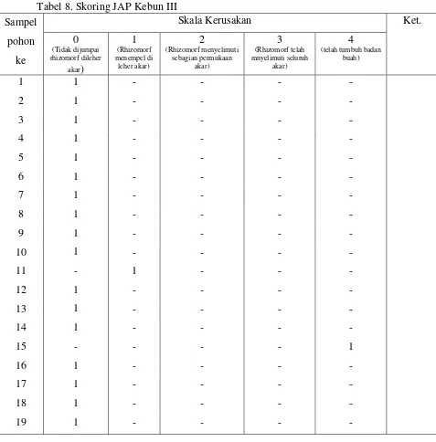 Tabel 8. Skoring JAP Kebun III 