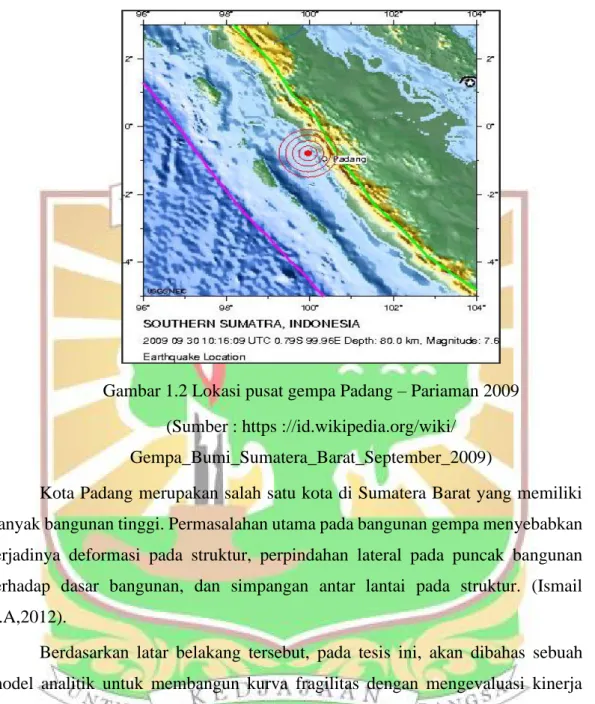 Gambar 1.2 Lokasi pusat gempa Padang – Pariaman 2009  (Sumber : https ://id.wikipedia.org/wiki/ 