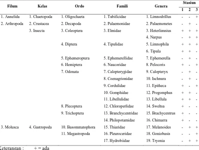 Tabel 4. Klasifikasi makrozoobentos yang diperoleh pada setiap stasiun                    penelitian 