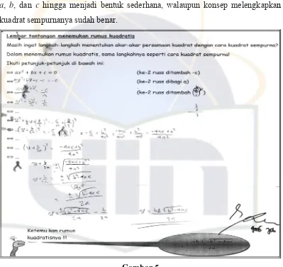 Gambar 5 Hasil Pengerjaan Siswa Dalam Membuktikan Rumus Kuadratis 