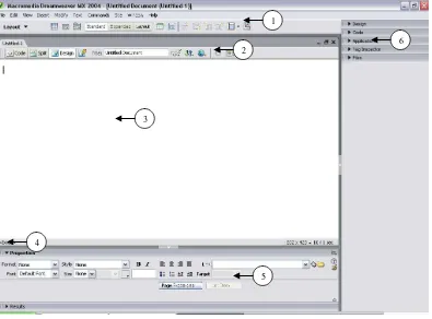 Gambar 2.9 Tampilan area kerja Dreamweaver MX 2004 