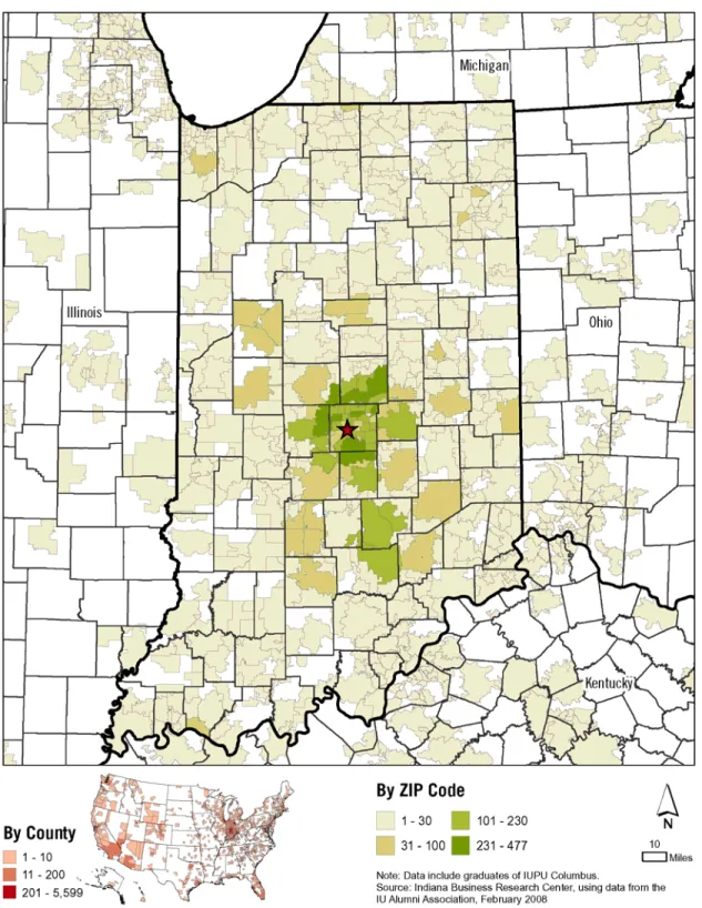 Figure 7: Settlement Pattern of IUPUI Graduates, Degrees Conferred 1998-2002 