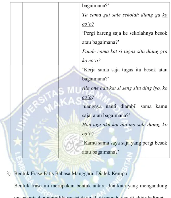 Tabel  4.6  data:  Bentuk  Frasa  Fatis  Bahasa  Manggarai  Dialek  Kempo 