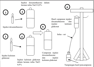 Gambar 3.2 Sketsa pencampuran injeksi dexamethasone dan injeksi kalsium glukonat dalam satu wadah  