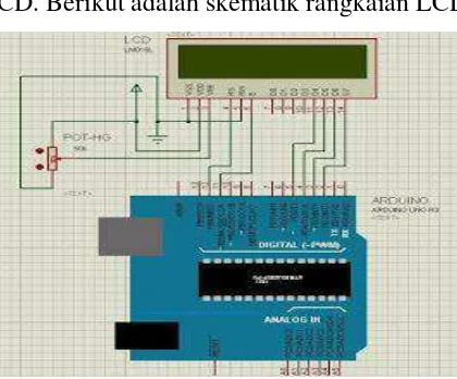 Gambar 3.5 Skematik LCD 16x2 dihubungkan pada Arduino 