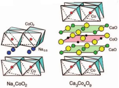 Figure 4.  Schematic  drawing  of  the  hybrid  crystal  structures  of  Na x CoO 2   and  Ca 3 Co 4 O 9 9 