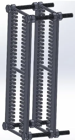 Figure 8 shows the 3D SolidWorks model of the ion exchange rack. The two plates were  cut from stainless steel on a water jet cutting table and secured using stainless steel nuts  and bolts
