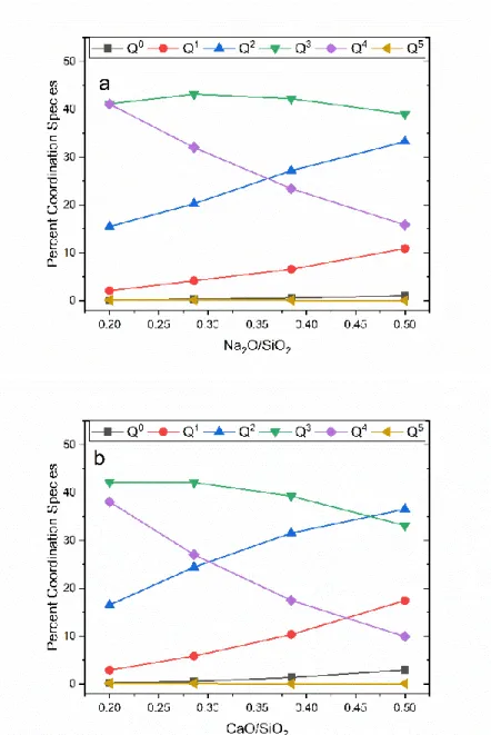 Figure 3.1. Molecular dynamic simulated SLS glass with predicted silicon coordination  species