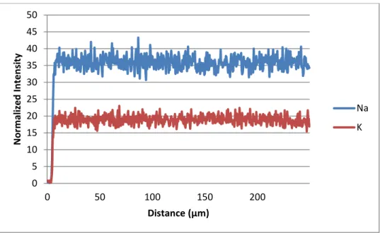 Figure 6.   Normalized Na +  and K +  intensities as a function of depth for untreated Schott AR- AR-Glas® rods