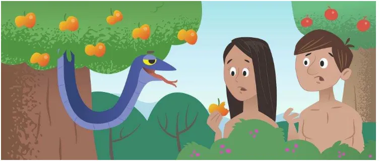 Gambar 2.6. Manusia pertama Adam dan Eva di Taman Eden. Sumber: https://s3.amazonaws.com 